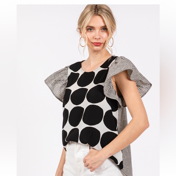 32 Fabulous Contrast Polka Dot Blouse Top - Picture 4 of 6